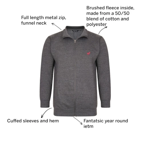 Bigdude Funnel Neck Full Zip Sweatshirt Charcoal - Image 3