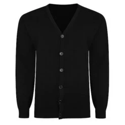 Bigdude Plain V-Neck Knitted Cardigan Black Tall