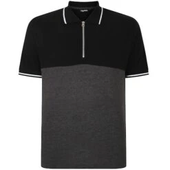 Bigdude Colour Block Zipped Polo Shirt Black/Charcoal Tall