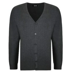 Bigdude Plain V-Neck Knitted Cardigan Charcoal Tall