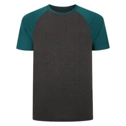 Bigdude Contrast Raglan Sleeve T-Shirt Charcoal/Green