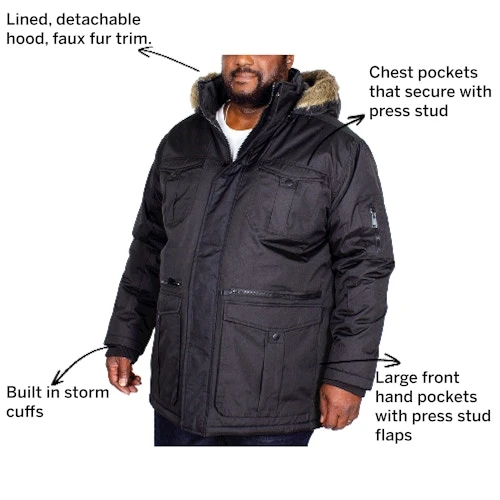 Bigdude Full Zip Parka Coat Black - Image 2