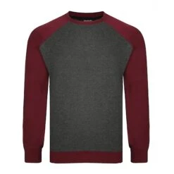 Bigdude Raglan Contrast Crew Neck Sweatshirt Charcoal/Burgundy Tall