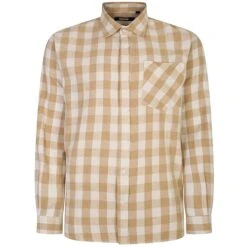 Bigdude Summer Long Sleeve Flannel Shirt Beige Tall
