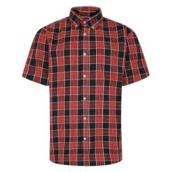 Bigdude Button Down Short Sleeve Check Shirt Light Red
