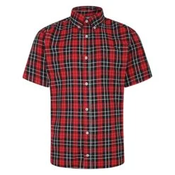 Bigdude Button Down Short Sleeve Check Shirt Red Tall
