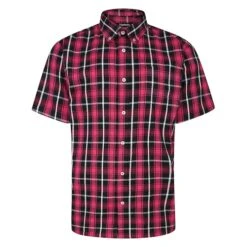 Bigdude Button Down Short Sleeve Check Shirt Magenta Tall
