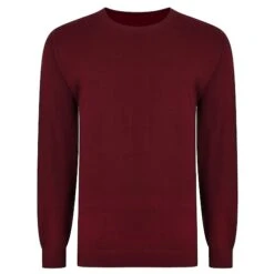 Bigdude Plain Crew Neck Knitted Jumper Burgundy Tall