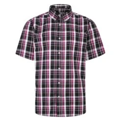 Bigdude Button Down Short Sleeve Check Shirt Purple Tall