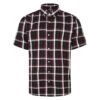 Bigdude Button Down Short Sleeve Check Shirt Burgundy