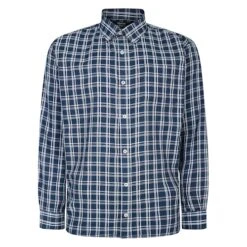 Bigdude Button Down Long Sleeve Check Shirt Bright Navy