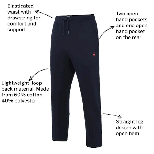 Bigdude Open Hem Loop Back Joggers Navy - Image 3
