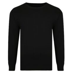 Bigdude Plain Crew Neck Knitted Jumper Black Tall