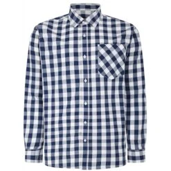 Bigdude Gingham Long Sleeve Shirt Navy Tall