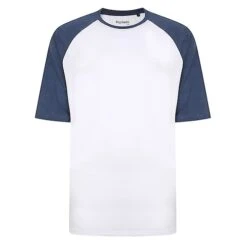 Bigdude Contrast Raglan Sleeve T-Shirt White/Denim Marl Tall