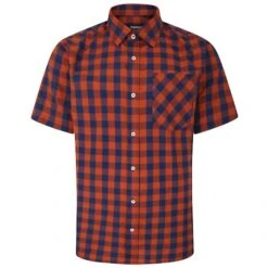 Bigdude Gingham Short Sleeve Shirt Orange Tall