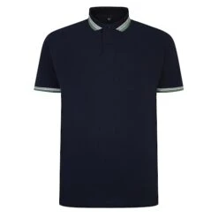 Bigdude Jacquard Contrast Pique Polo Shirt Navy